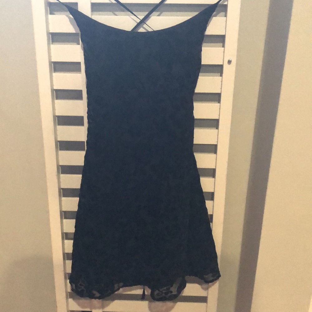 Betsey Johnson black crushed velvet halter dress with cross cross back